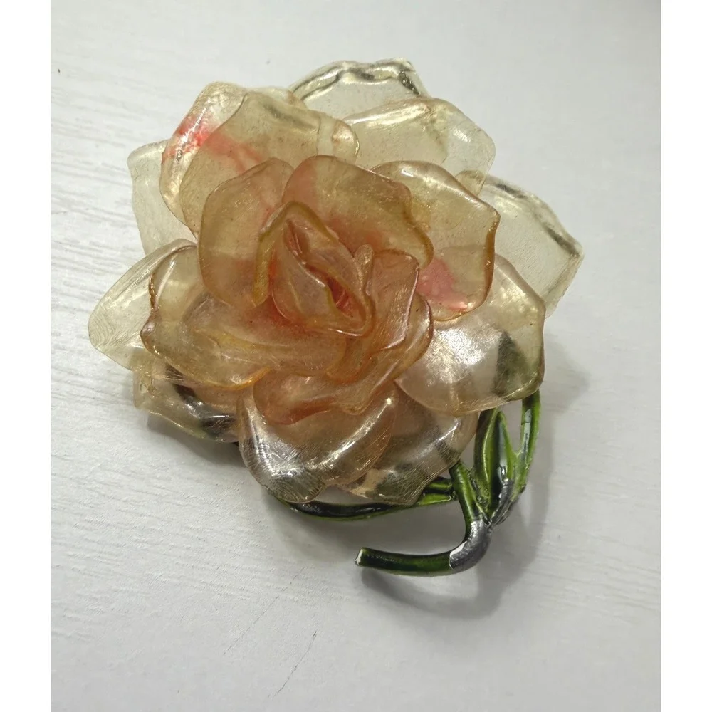 Vintage Lucite Enamel Flower Brooch Mod Pop Art READ
